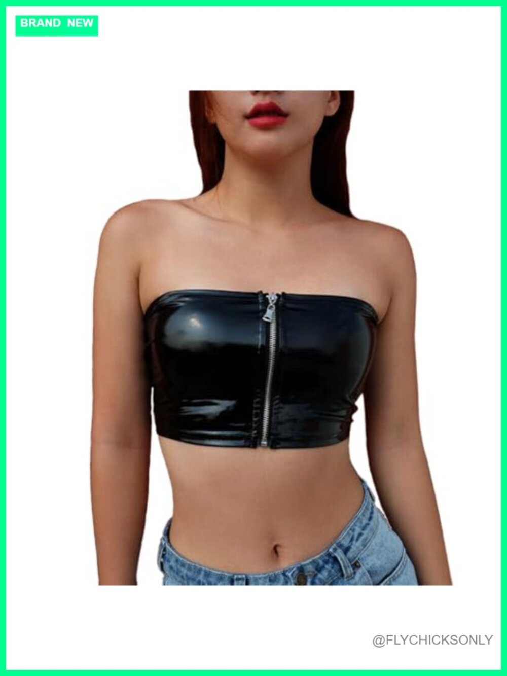 Faux Leather Camisole Crop Bustier Tube Top Zipper Front Strapless